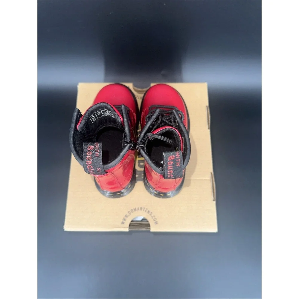 Dr. Martens 1460 T Toddler Boots Bright Red‎ Cosmic Glitter Side Zip Size 8 US